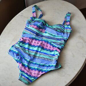 Jantzen Aztec Print Blue And‎ Pink One Piece Swim Suit Tag removed